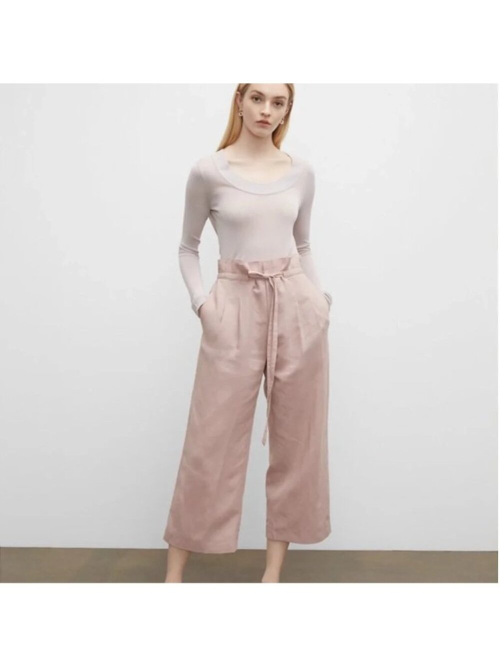 Club Monaco Anreannah Dusty Mauve Wide Leg Linen Blend Crop Pants Womens 6